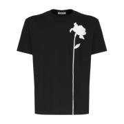Zwarte katoenen T-shirt met bloemenborduursel Valentino Garavani , Bla...