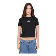 Zwart T-shirt met Logo Print Calvin Klein Jeans , Black , Dames