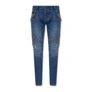 Slim Fit Jeans Upgrade Stijlvol Hoogwaardig Balmain , Blue , Heren
