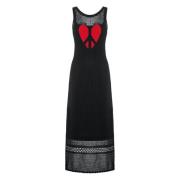 Geperforeerde Gebreide Jurk met Peace & Love Borduursel Moschino , Bla...