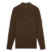 Kabelgebreide trui met kwart rits Lyle & Scott , Brown , Heren