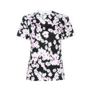 Bloemenprint katoenen T-shirt Msgm , Black , Dames