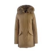 Beige Technische Stof Parka met Afneembare Wasbeer Bont Capuchon Woolr...