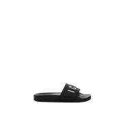 Zwarte Rubberen Logo Slides Dsquared2 , Black , Dames