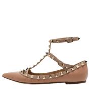Pre-owned Leather flats Valentino Vintage , Beige , Dames