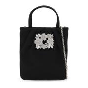 Satin Pocket Bag met Crystal Bouquet Strass Roger Vivier , Black , Dam...