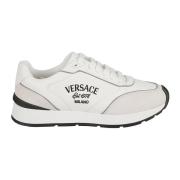 Witte Leren Sneakers met Versace Borduursel Versace , White , Heren