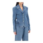 Denim Enkellange Jas met Peak Revers Magda Butrym , Blue , Dames