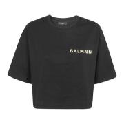 Gelamineerd Crop T-Shirt Balmain , Black , Dames