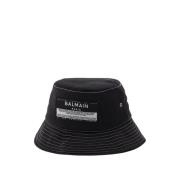 Stijlvolle Zwarte Satijnen Bucket Hat Balmain , Black , Unisex