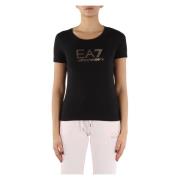 Katoenen en Modale T-shirt met Voorlogo Emporio Armani EA7 , Black , D...