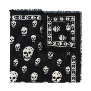 Zijden Sjaal met Gotisch Skull Patroon en Franje Alexander McQueen , B...