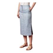 Herringbone Linnen/Zijden Midi Potloodrok Massimo Alba , Blue , Dames