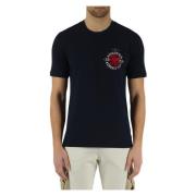 Katoenen T-shirt met Voorlogo Borduursel Aeronautica Militare , Blue ,...
