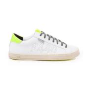 Witte Sneakers met Fluorescerende Gele Hiel P448 , White , Heren