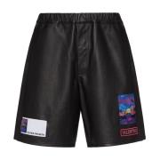 Zwarte Leren Shorts met Elastische Taille Valentino , Black , Heren