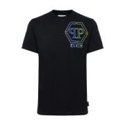Zwart T-shirt met Multicolor Logo Print Philipp Plein , Black , Heren