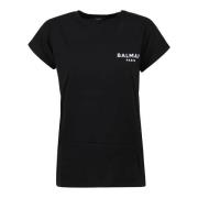 Velvet-Effect Flock Detail T-Shirt Balmain , Black , Dames