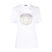 Witte T-shirts en Polos met Folie Gedrukte Medusa Versace , White , Da...