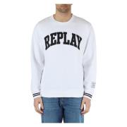 Katoenen Logo Sweatshirt Replay , White , Heren