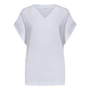 Wit Loose Fit T-Shirt met V-hals en knopen Malo , White , Dames