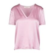 Zijden V-Hals T-Shirt Jucca , Pink , Dames