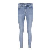 Lichte Stone Gebruikte Skinny Fit Jeans Red Button , Blue , Dames