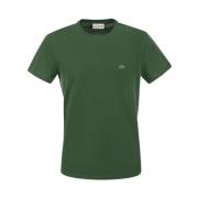 Korte Mouw T-Shirt met Logo Borduursel Lacoste , Green , Heren