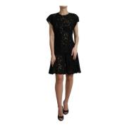 Zwarte Bloemenkant A-lijn Mini Jurk Dolce & Gabbana , Black , Dames