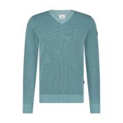 V-Neck Plain Pullover Sweater State of Art , Blue , Heren