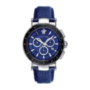 Blauw Leren Band Kwarts Horloge Versace , Black , Heren