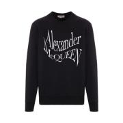 Zwarte Katoenen Jersey Sweater met Verwrongen Logo Borduursel Alexande...