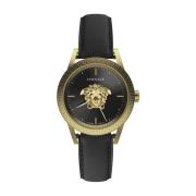 Zwart Leren Quartz Horloge Versace , Yellow , Heren