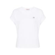 Witte Oval T Katoenen Jersey T-shirt Twinset , White , Dames
