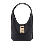 Zwarte leren schoudertas Gancini detail Salvatore Ferragamo , Black , ...