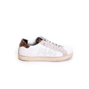 Witte Leren Sneakers met Luipaardprint P448 , Multicolor , Dames