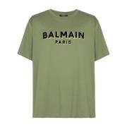 T-shirt met flock Paris logo Balmain , Green , Heren