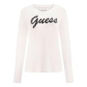 Klassieke Logo Print Longsleeve Shirt Guess , White , Dames