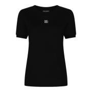 Kristal Logo Katoenen T-shirt Ronde Hals Dolce & Gabbana , Black , Dam...