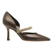 Zwarte leren pump met gouden studs Guglielmo Rotta , Black , Dames