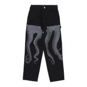 Zwarte Dubbele Knie Streetwear Broek Octopus , Black , Heren