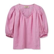 Vrouwelijke linnen blouse met pofmouwen MOS Mosh , Pink , Dames