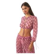 Cropped chiffon print blouse Cassy Antik Batik , Pink , Dames