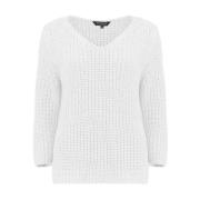 V-hals Pullover 3/4 Mouw Bloomings , White , Dames