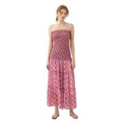 Smocked chiffon strapless jurk Cassy Antik Batik , Pink , Dames