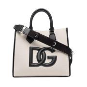 Canvas Winkel Tas met Leren Details Dolce & Gabbana , White , Unisex