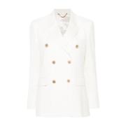 Witte Double-Breasted Jas met Revers Golden Goose , White , Dames