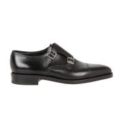 Zwarte leren dubbele gespschoenen John Lobb , Black , Heren