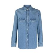 Western-Style Denim Overhemd Tom Ford , Blue , Heren