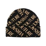 Intarsia-Gebreide Logo Beanie Versace Jeans Couture , Black , Dames